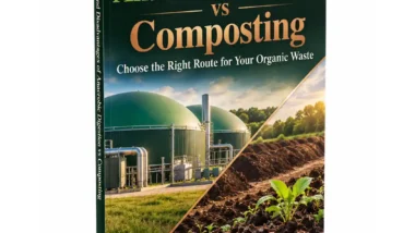 Anaerobic digestion vs composting ebook 3 D cover.