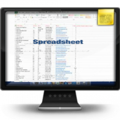 Monitor graphic showing AD Contractor list spreadsheet