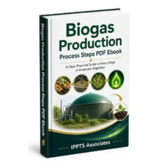 Biogas production process steps ebook 3D cover image.