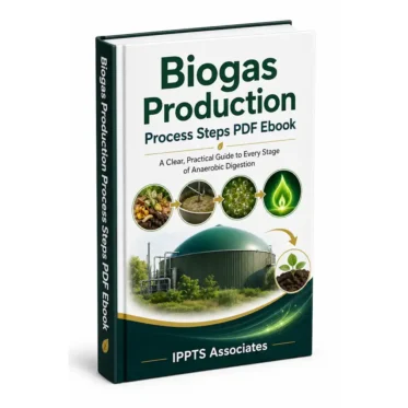 Biogas production process steps ebook 3D cover image.