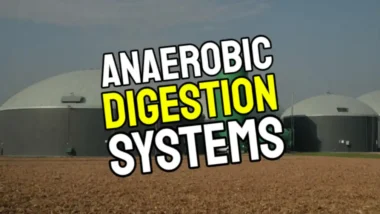 Anaerobic digestion systems image that has that text showing a biogas plant.