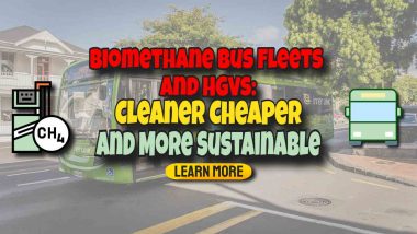 Image text: "Biomethane Bus Fleets Cleaner Cheaper and More Sustainable".