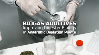 Image with the text: "Biogas Additives improving digester biology"
