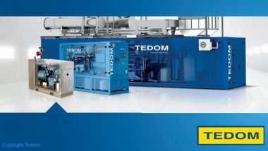 Image show the TEDOM biogas electric generator range from small 7kW units up to 10,000kW generator sets.
