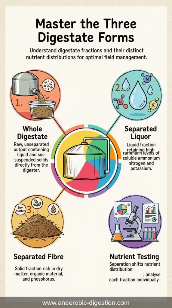 Infographic showing whole digestate, separated liquor and separated fibre.