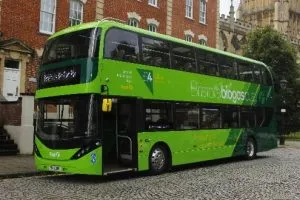 One of the 10 uses of biogas is to fuel biogas buses, as shown here.