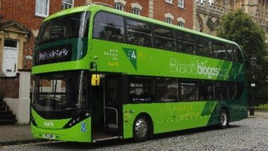 One of the 10 uses of biogas is to fuel biogas buses, as shown here.