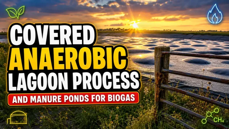 Featured image with text: Covered Anaerobic Lagoon Process and Manure Ponds for Biogas for the article.