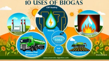 10 Uses of Biogas featured image showing a collage of the uses.