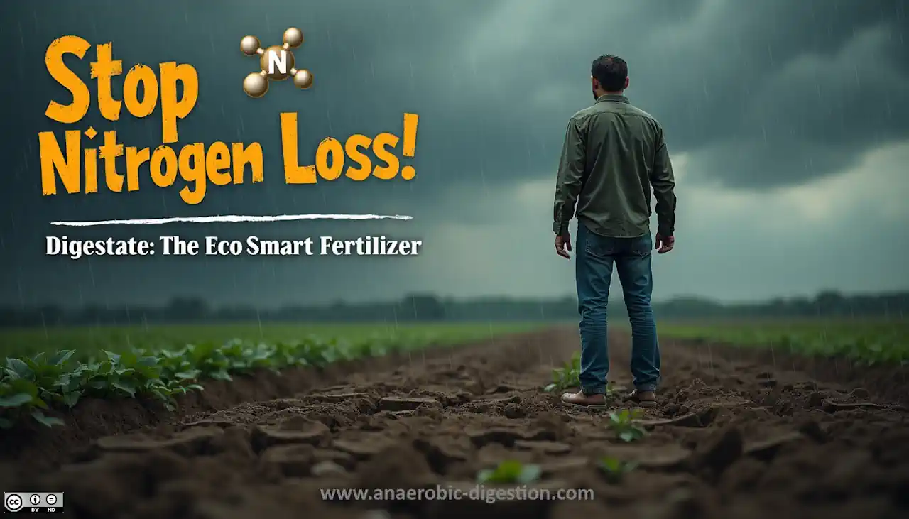 Text on image - Digestate Eco-smart Fertilizer - stop Nitrogen Loss. Text on image - Digestate Eco-smart Fertilizer - stop Nitrogen Loss.
