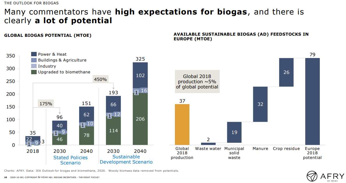Chart showing IEA Biogas Potential in 2020.