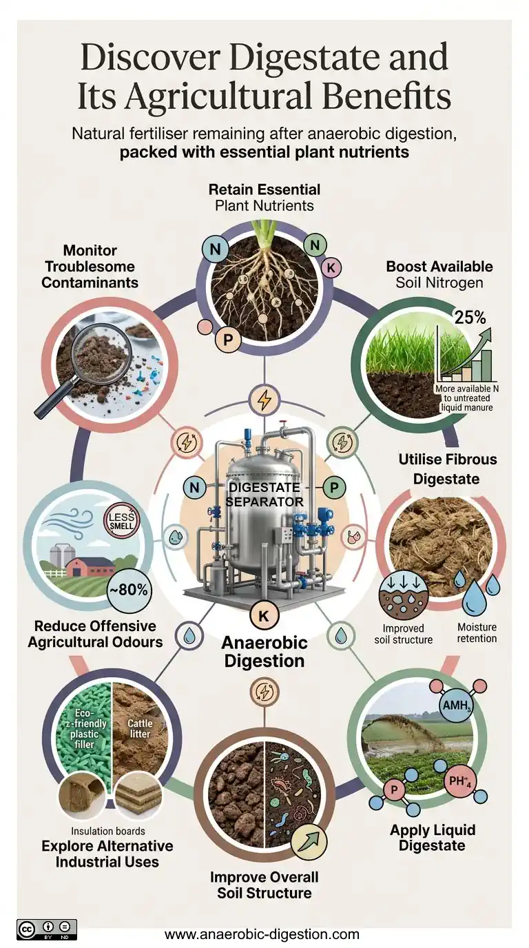 Digestate agricultural benefits. - Infographic.