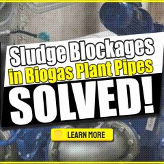Image text: "Sludge Blockages in Biogas Pipes Solved".