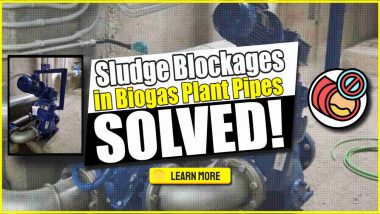 Image text: "Sludge Blockages in Biogas Pipes Solved".