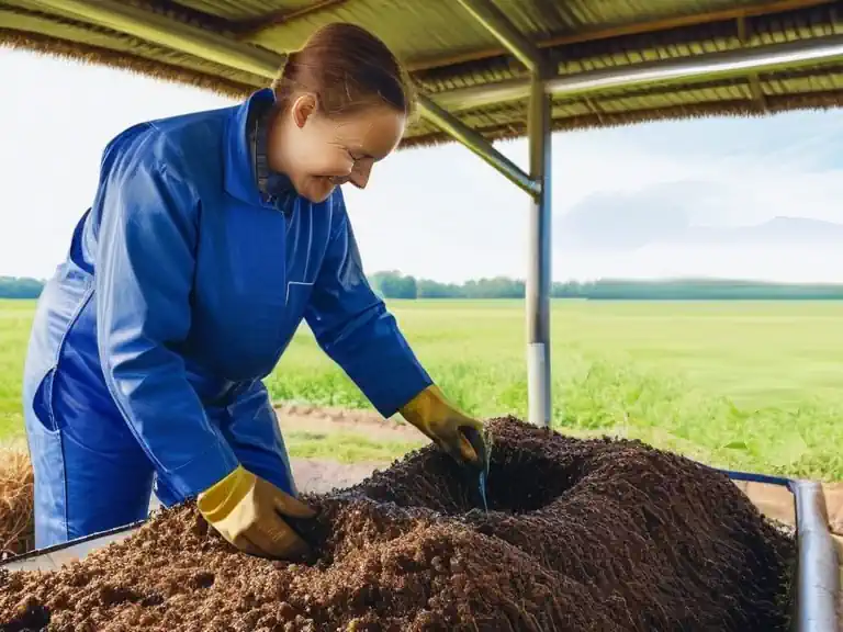 A visualisation of the fibrous digestate that after a composting period is used as a valuable soil improver, while that liquid is a natural fertiliser.