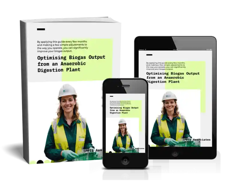 Cover3d of biogas-optimisation guide ebook on multiple device types.