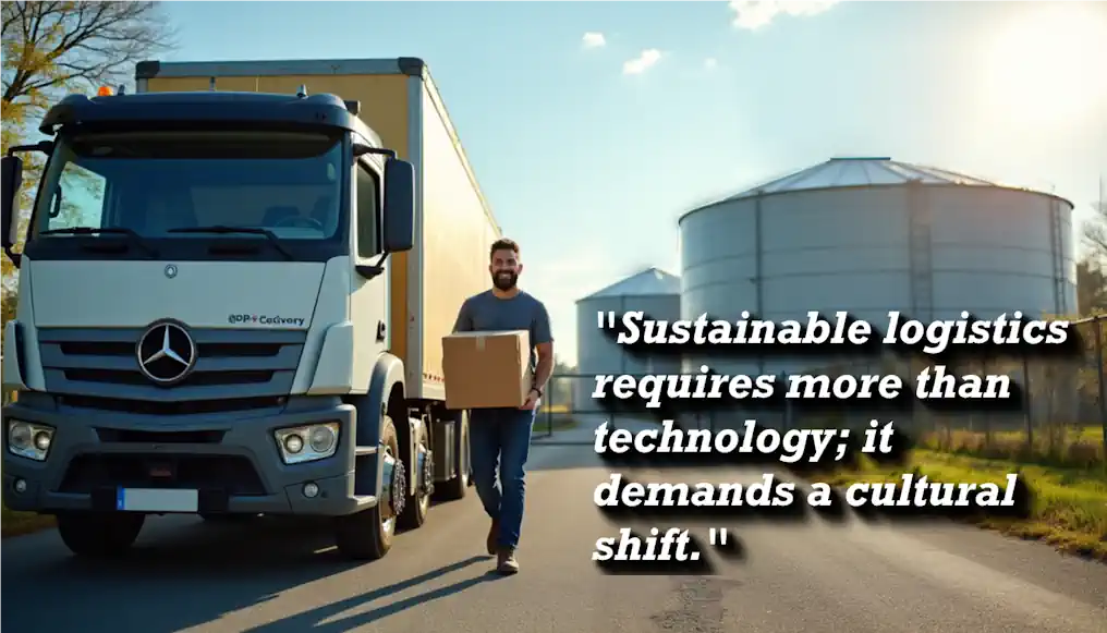 Image illustrates "Tomorrow's Logistics and Sustainable Practices".