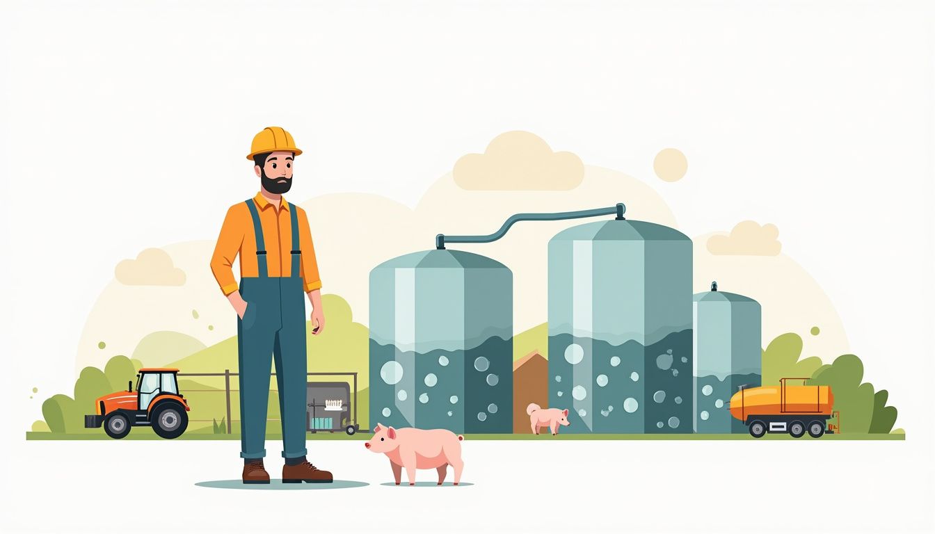 Vector illustration of a waste management professional with anaerobic digesters. Vector illustration of a waste management professional with anaerobic digesters.