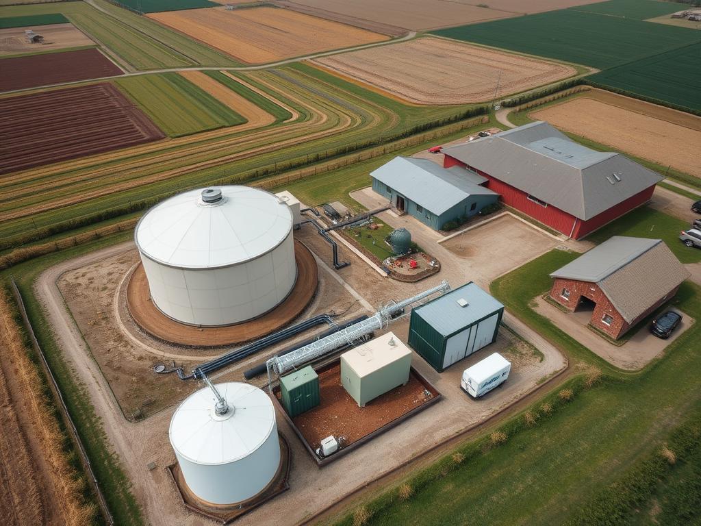 Agricultural biogas plant with integrated biomethane upgrading equipment Agricultural biogas plant with integrated biomethane upgrading equipment.