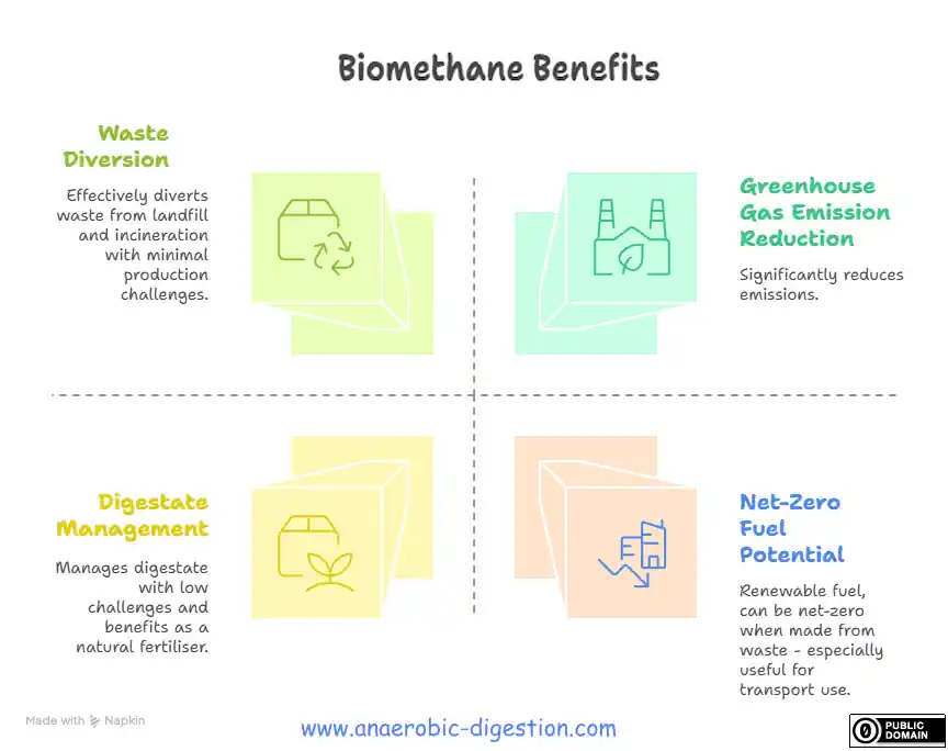 Biomethane from Waste as a Net-Zero Fuel - Benefits Infographic