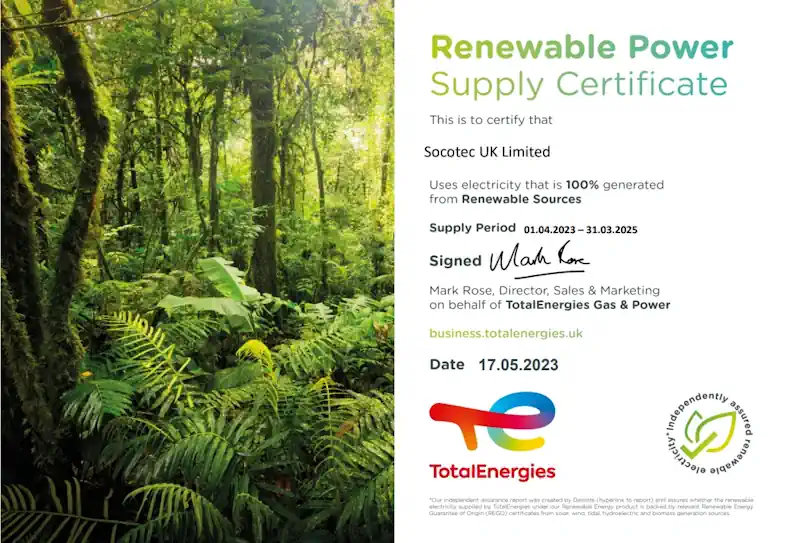 A renewable energy green gas supply certificate example.