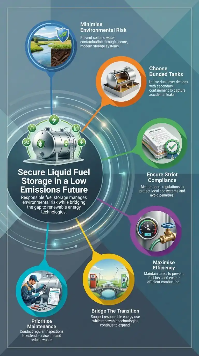 Infographic that shows the Importance of Secure Liquid Fuel Storage in a Low Emissions Future.