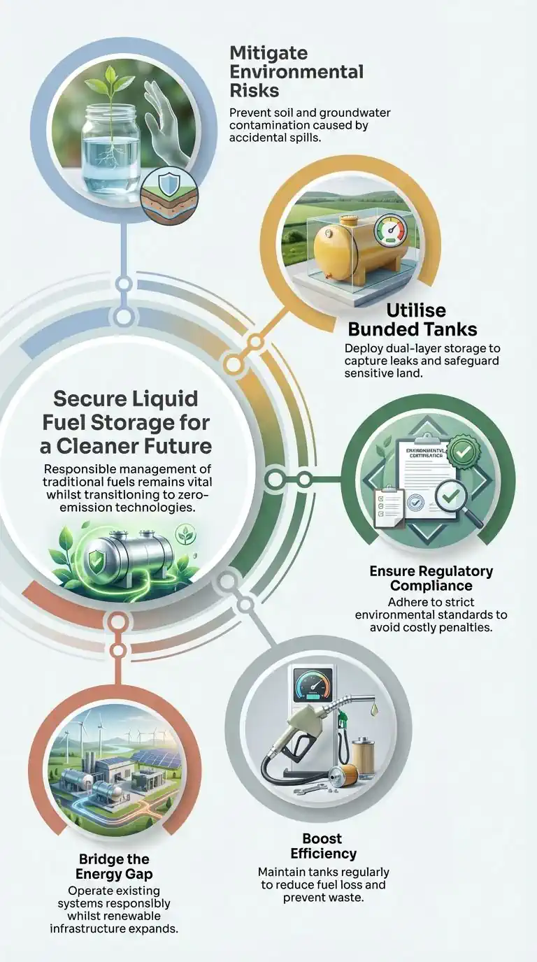 Infographic shows secure Liquid Fuel Storage that can be used at Anaerobic digestion and biogas plant installations.