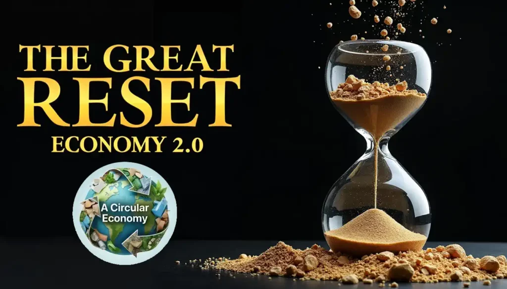 Image is a poster graphic publicising "The great reset to a circular economy".