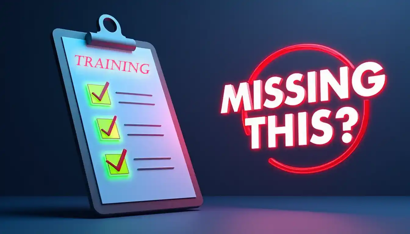 Image shows a training checklist with the text "Missing This?"