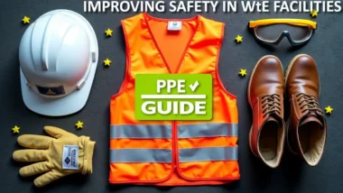 Featured image with the text - Improving SAFETY IN WTE FACILITIES - Featured Image showing PPE Use..