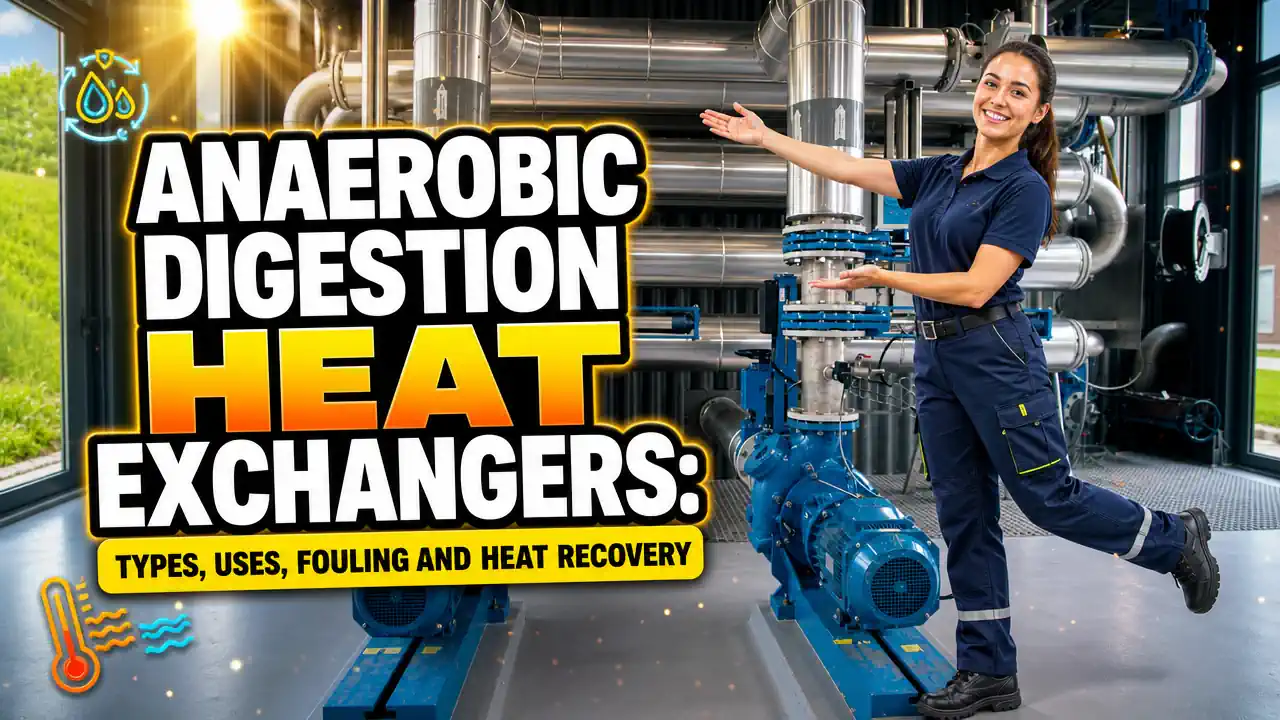 Image with the text: Anaerobic Digestion Heat Exchangers Types, Uses, Fouling, and Heat Recovery. Used as the featured image for the article.