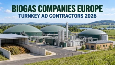 Featured Image with the text Biogas Companies Europe Turnkey AD Contractors 2026.