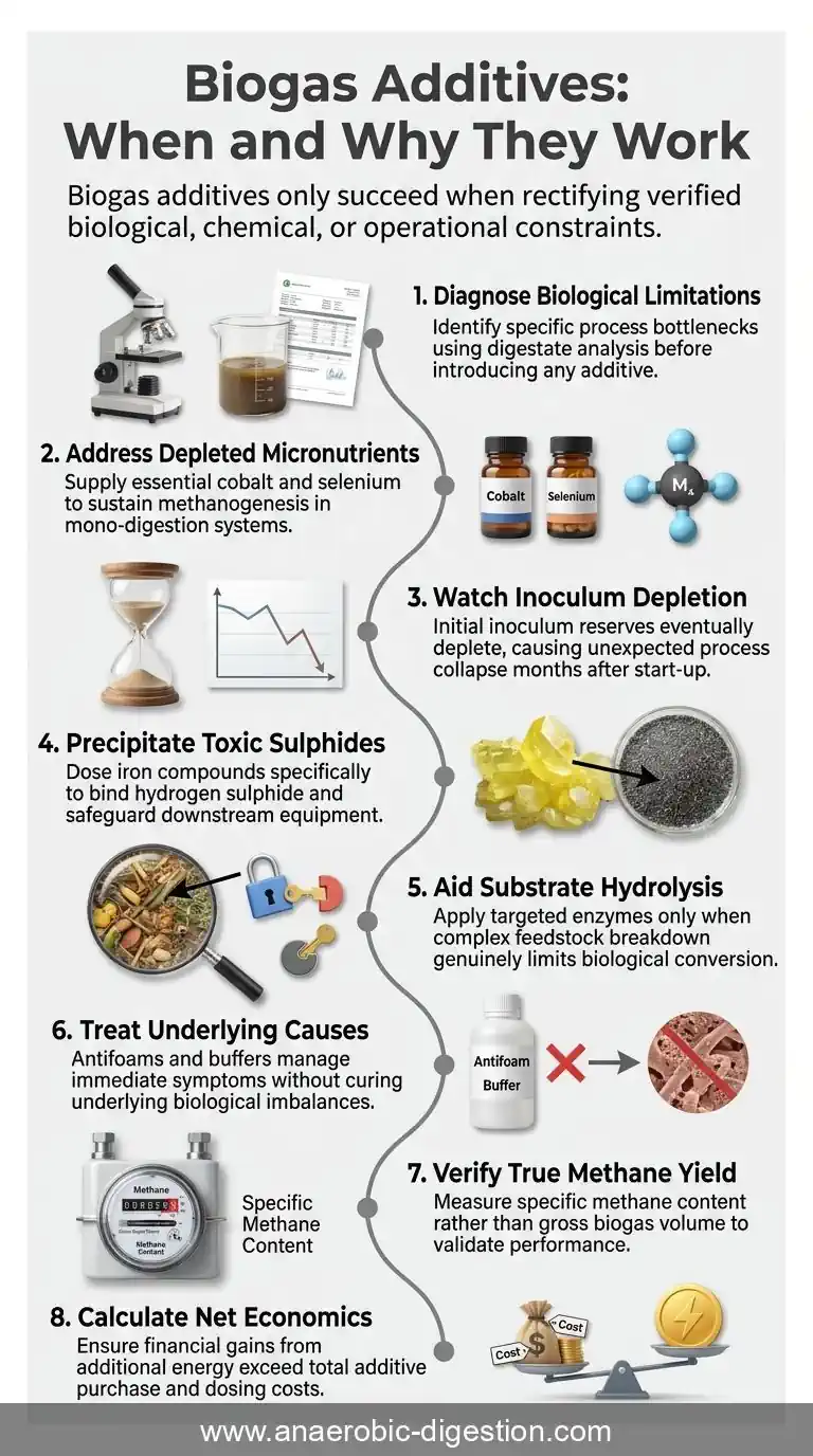 Infographic about Biogas Additives for Anaerobic Digestion - When They Work and Why.