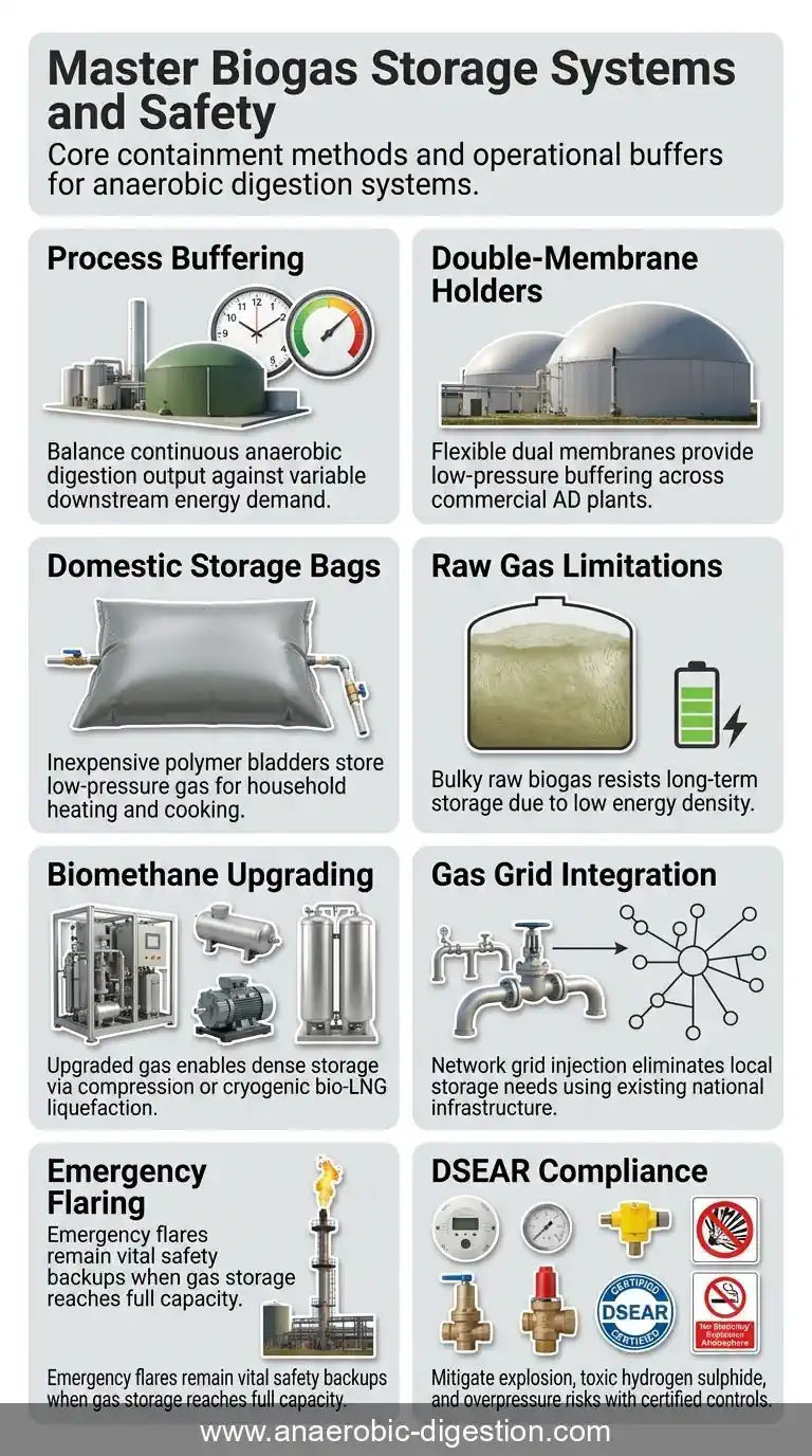 Infographic Biogas Storage, Gas Holders Tanks Bags and other storage methods.