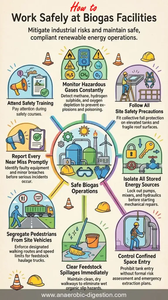 infographic on: How to Work Safely at a Biogas Plant.